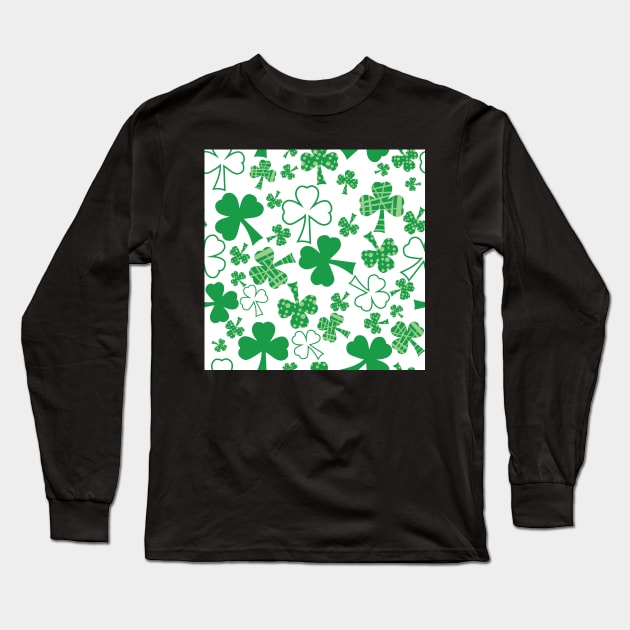 Shamrock scatter on white for St. Patricks day Long Sleeve T-Shirt by MegMarchiando